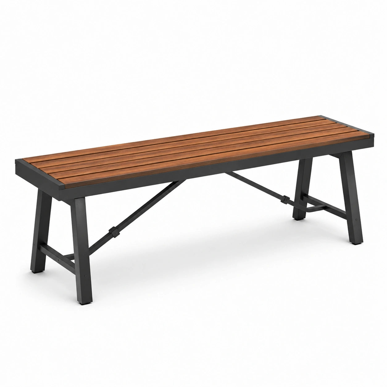 Gartenbank aus Stahl und Akazienholz 180cm Schwarz/Braun