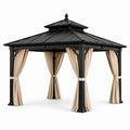 Rechteckiger Gartenpavillon aus Stahl mit Polyester-Vorhängen, Schwarz, 300x400 cm