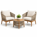 3-teiliges Bistro-Set aus Akazienholz und Polyesterseilen in Creme