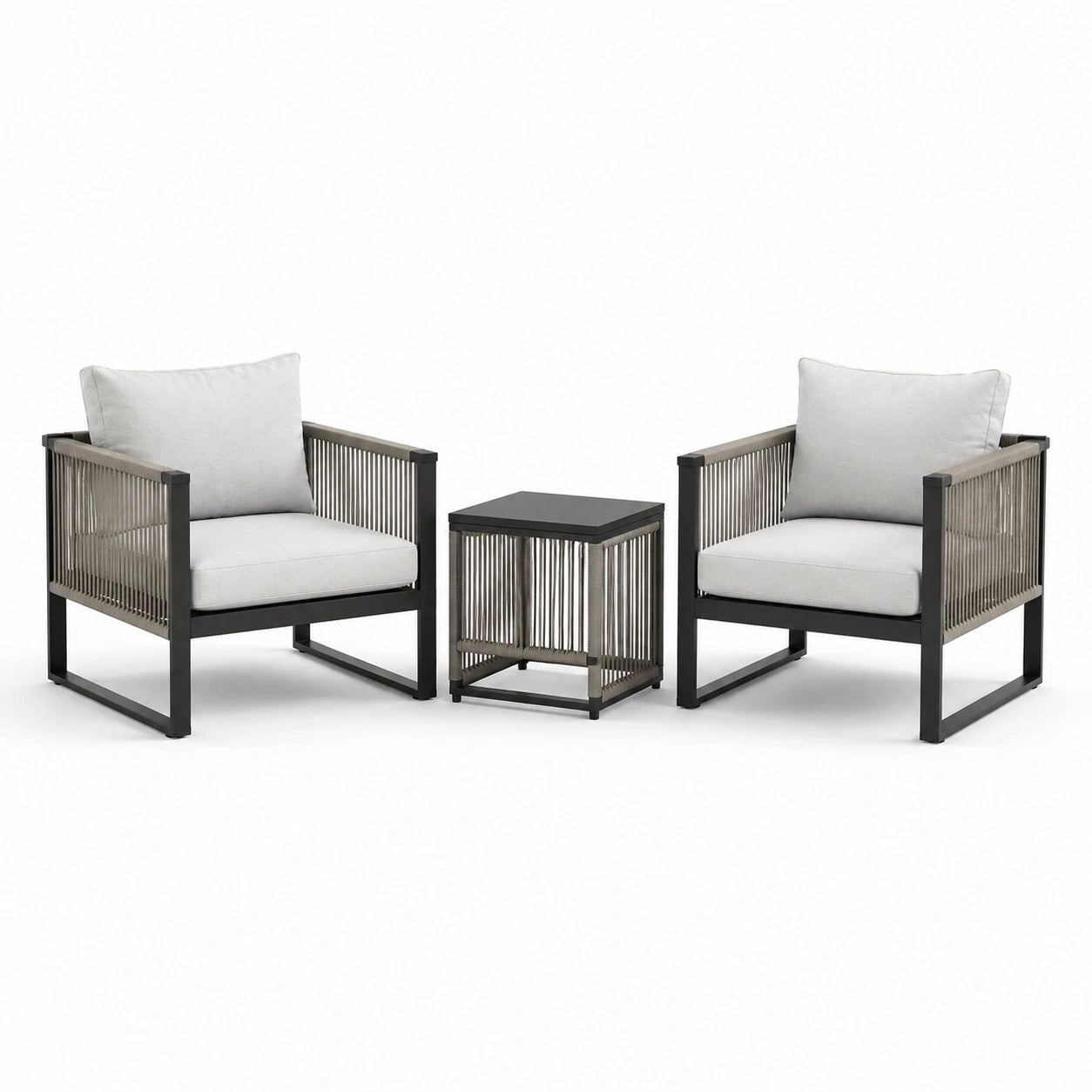 Outdoor Garten Bistroset Aluminium Grau mit 2 Sesseln und 1 Tisch