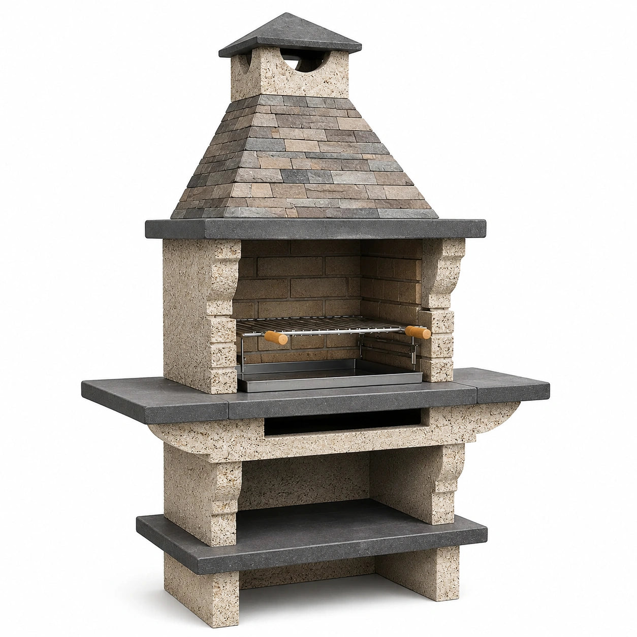 Beton Gartengrill mit Natursteinplatten Grau/Beige 200 cm