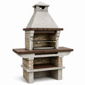 Stein-Grillkamin mit Keramikfliesen und Edelstahlrost Grau/Braun 200x120x65 cm