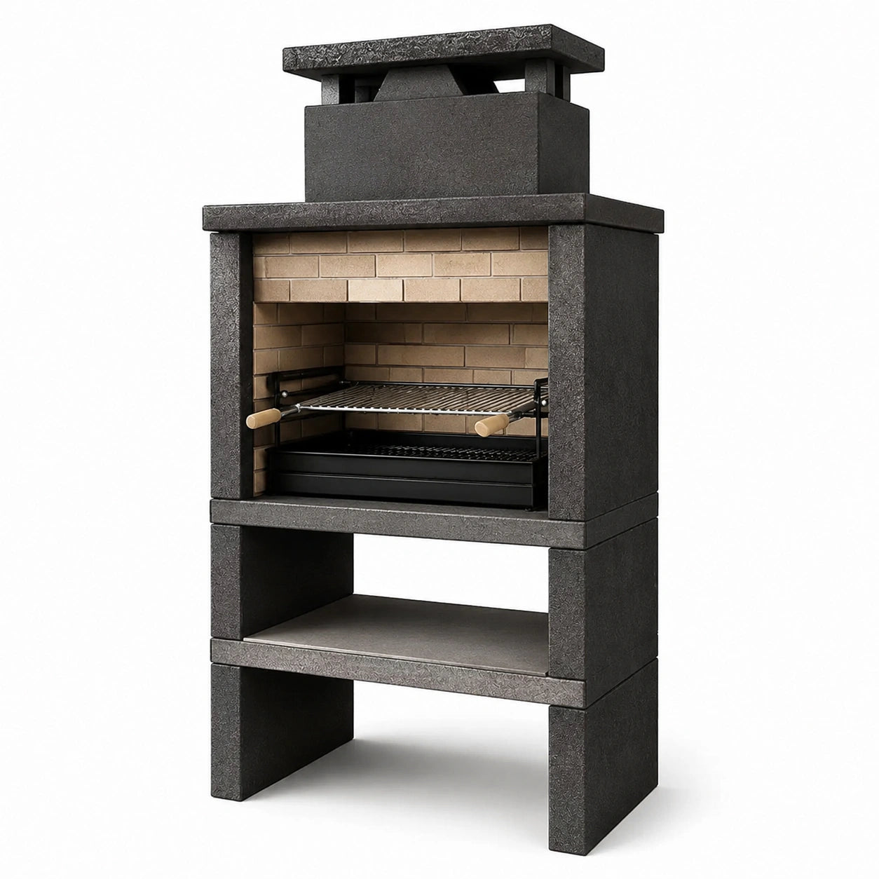 Grillkamin aus Beton mit Schamottestein in Anthrazit 120x65x210 cm