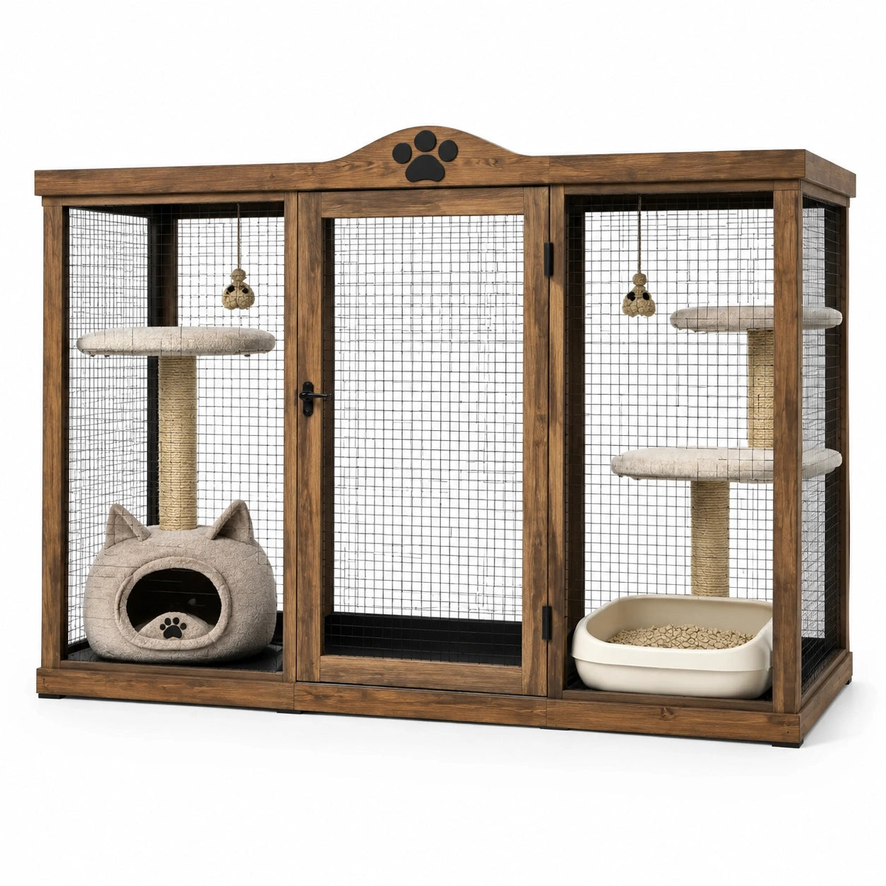 Holz Katzengehege mit Sisal Kratzbaum und Katzenbett