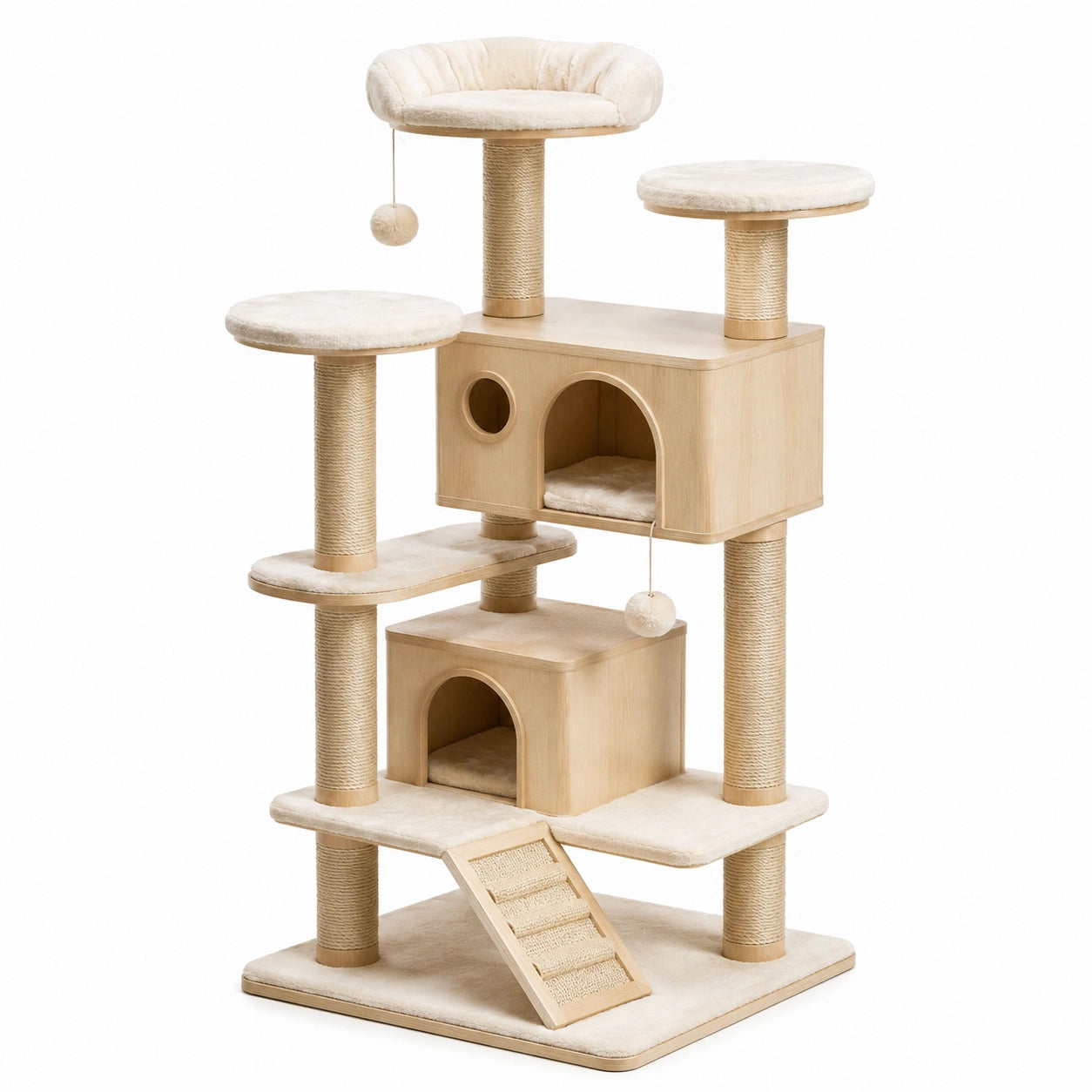 Katzenbaum aus MDF, Plüsch und Sisal, 141 cm, beige
